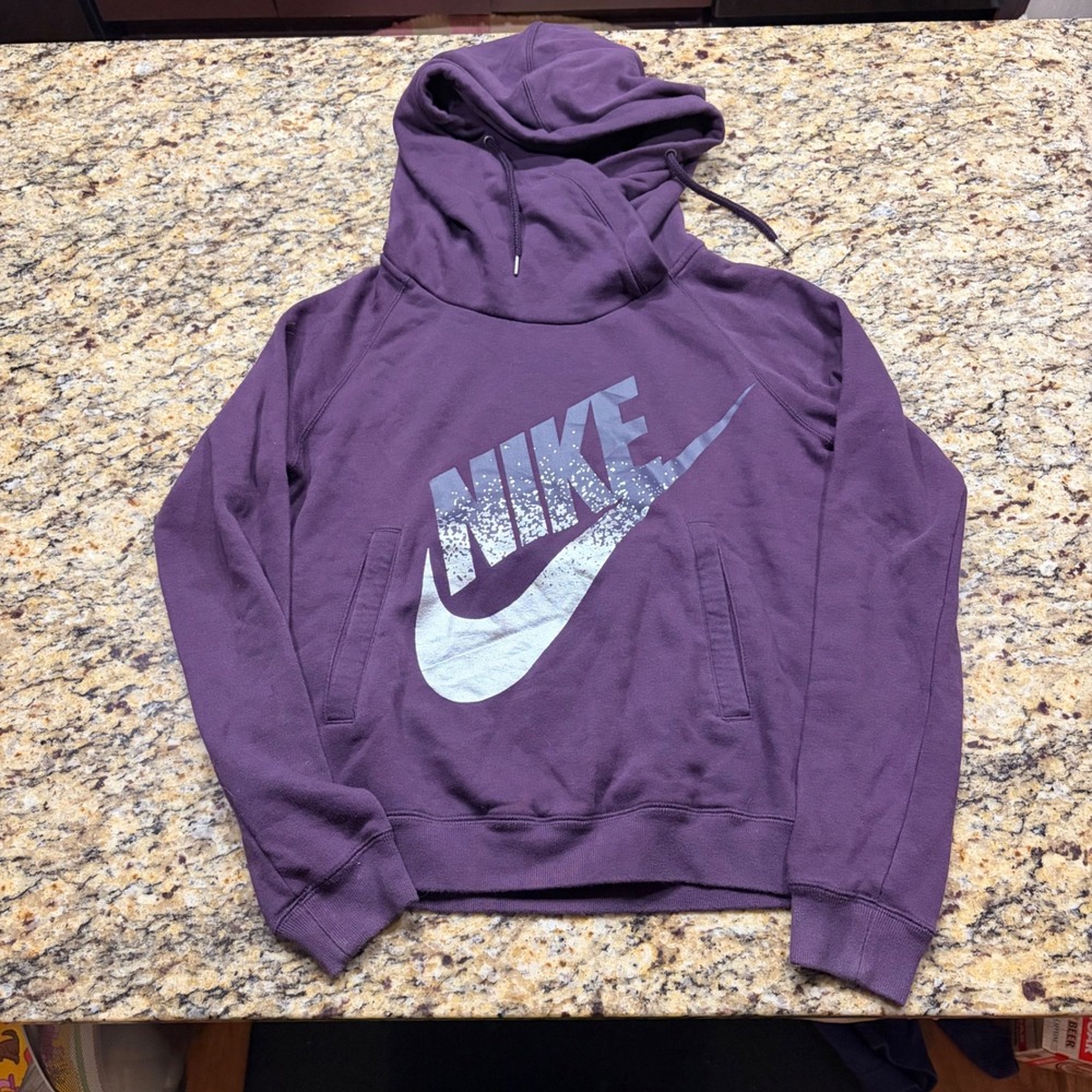 Nike Womens Funnel Neck Hoodie Purple Graphic Logo Sweatshirt Small ws